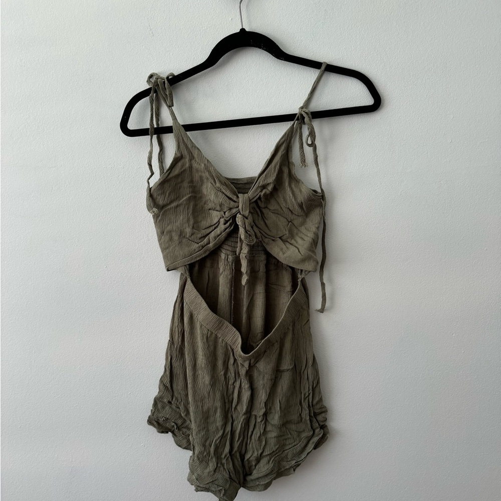 Olive Green Tie-Front Romper